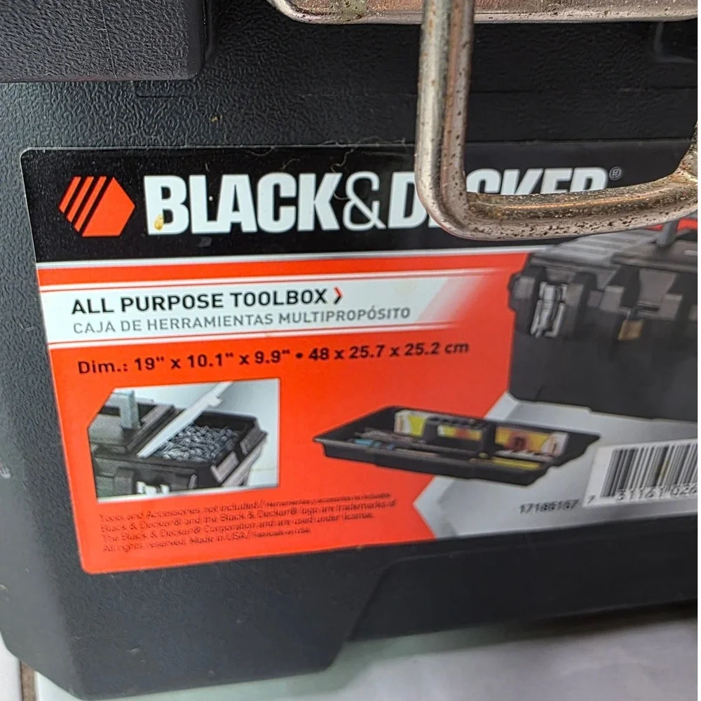 Black & Decker 19 Inch All Purpose Toolbox Metal Latches Black Plastic 17185157